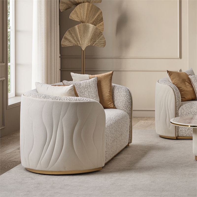 Gineverra Boucle 2-Seater Loveseat - Biscotti/Ivory Gold