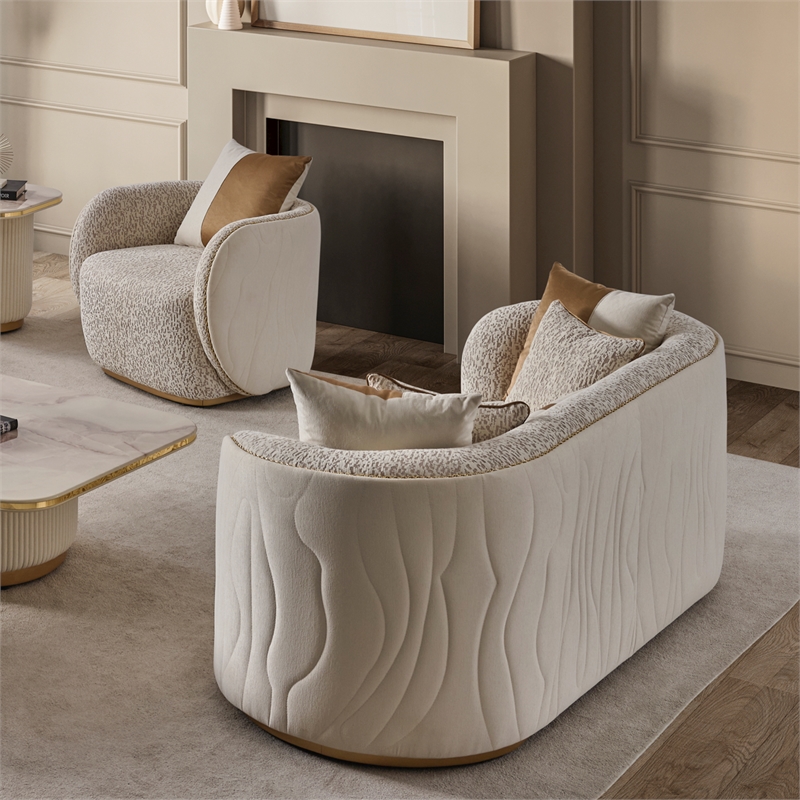 Gineverra Boucle 2-Seater Loveseat - Biscotti/Ivory Gold