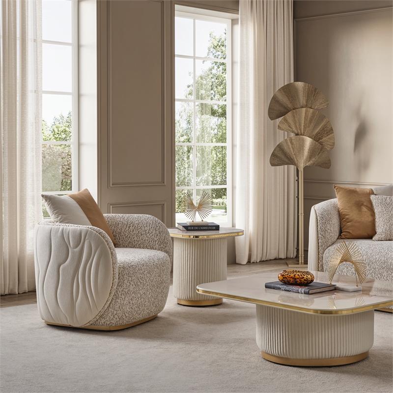 Gineverra Boucle Accent Chair - Biscotti/Ivory Gold