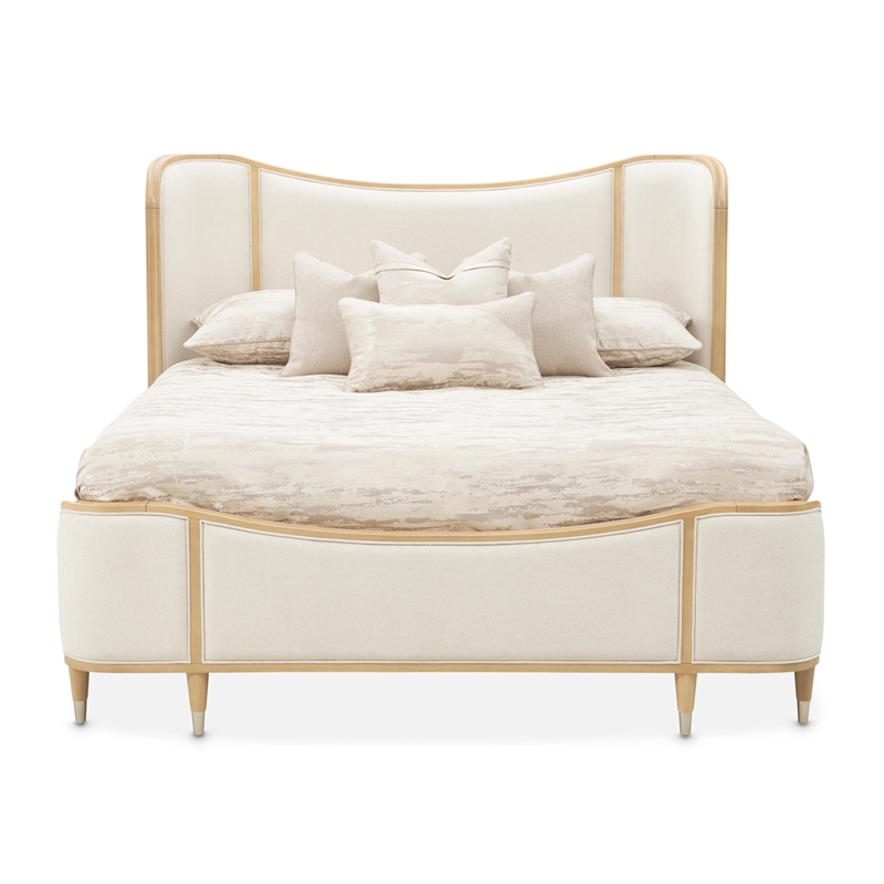 Camellia Field King Size Curved Chenille Bed - Cornsilk/Caramel
