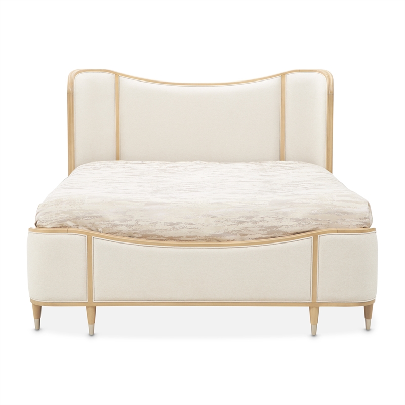 Camellia Field King Size Curved Chenille Bed - Cornsilk/Caramel