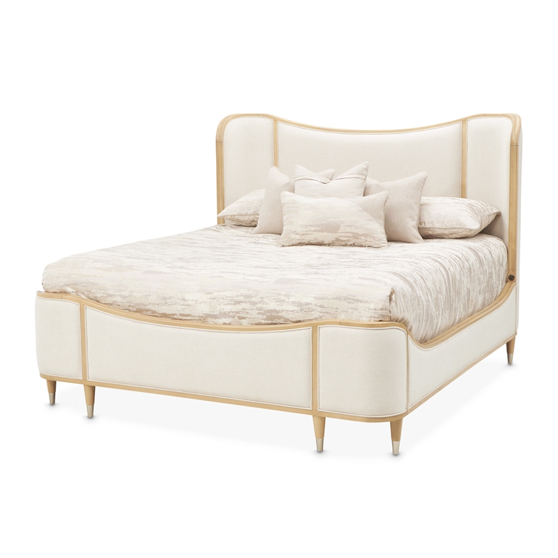 Camellia Field King Size Curved Chenille Bed - Cornsilk/Caramel