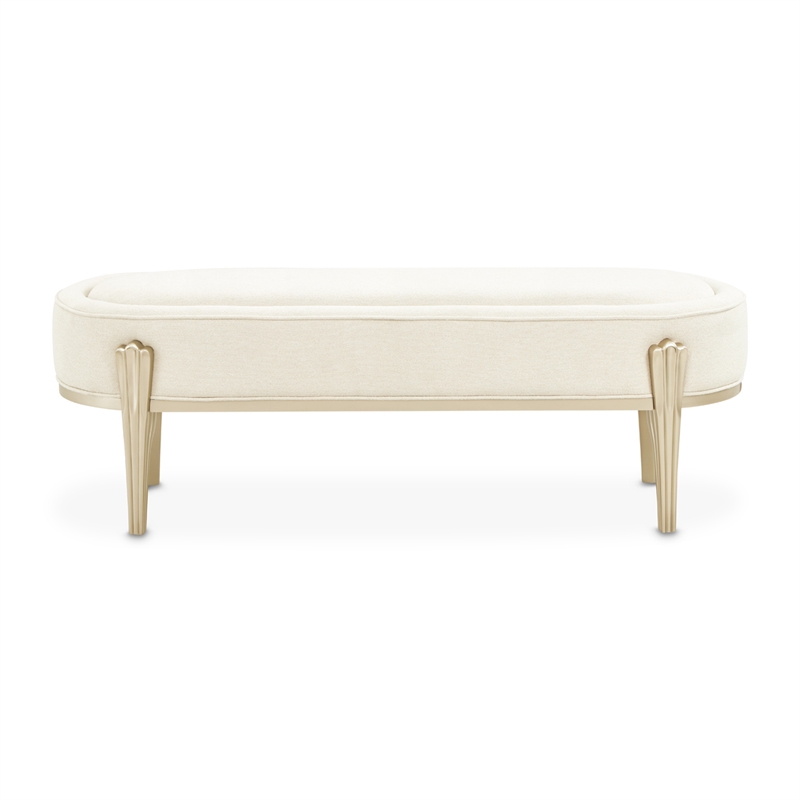 Camellia Field Chenille Accent Bench - Cornsilk/Champagne