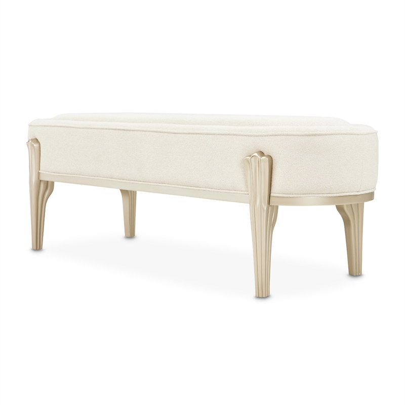 Camellia Field Chenille Accent Bench - Cornsilk/Champagne