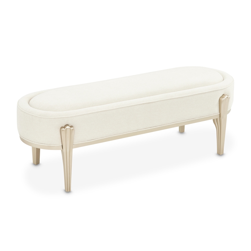 Camellia Field Chenille Accent Bench - Cornsilk/Champagne