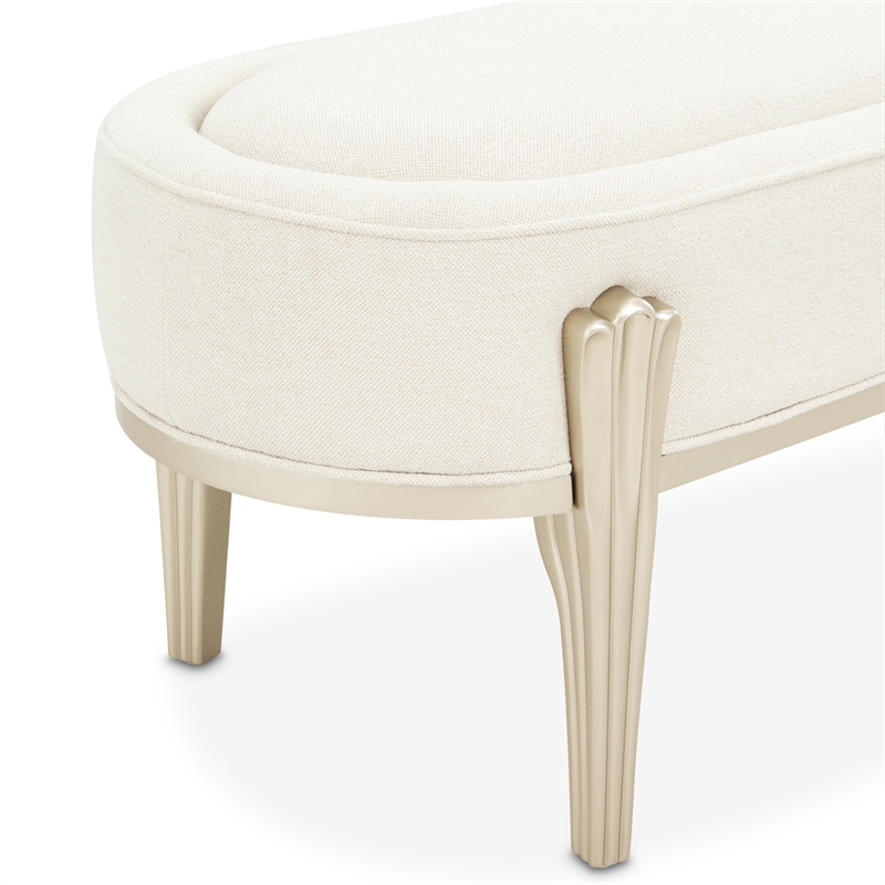 Camellia Field Chenille Accent Bench - Cornsilk/Champagne