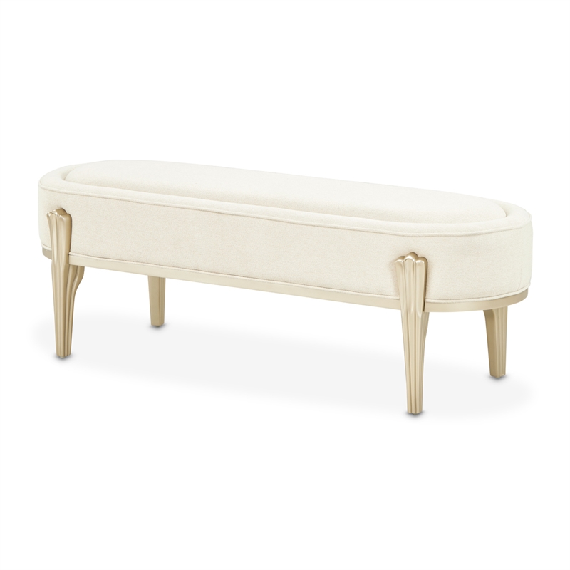 Camellia Field Chenille Accent Bench - Cornsilk/Champagne