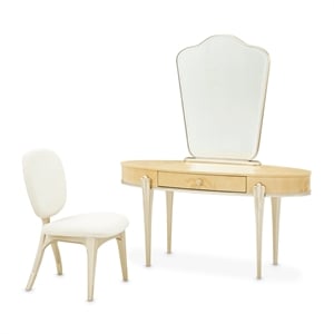 Camellia Field Vanity Set with Mirror and Chair - Caramel