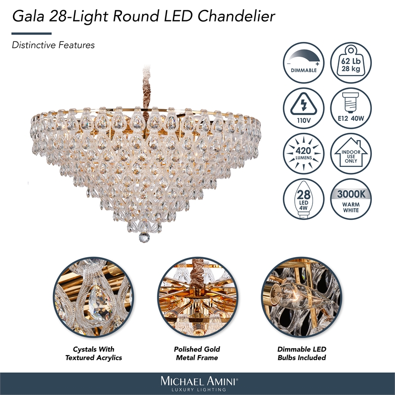 Gala 28-Light Round LED Chandelier - Gold