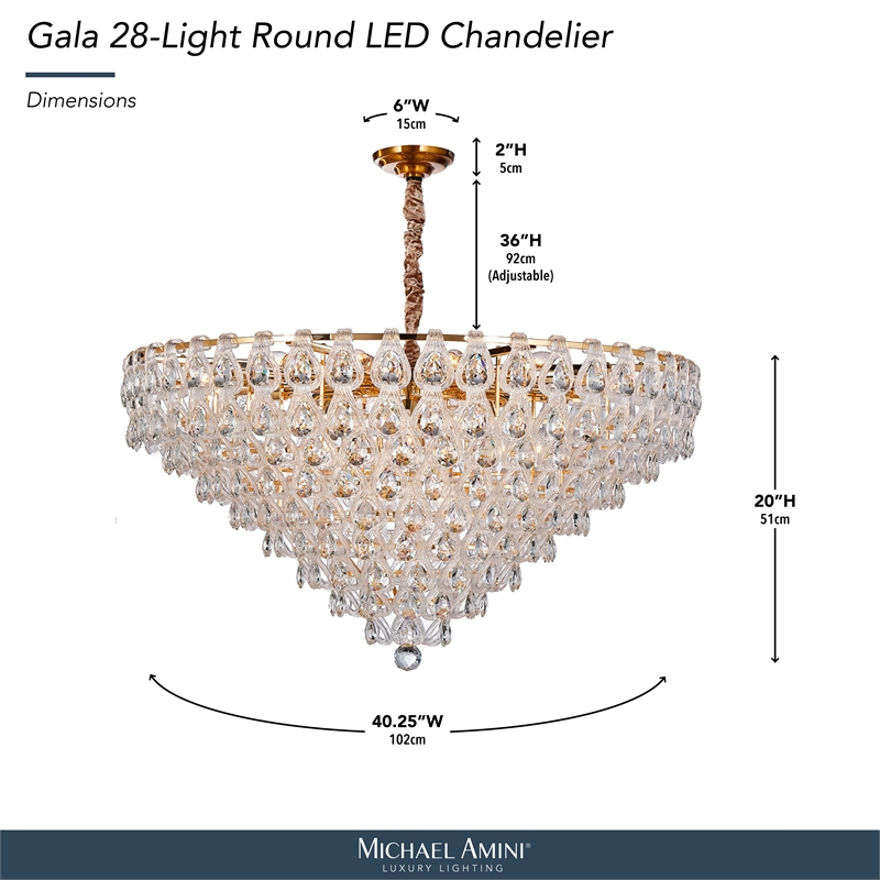 Gala 28-Light Round LED Chandelier - Gold