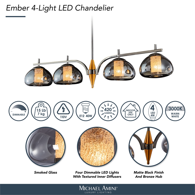 Ember 4-Light LED Chandelier - Smoke/Black Pearl