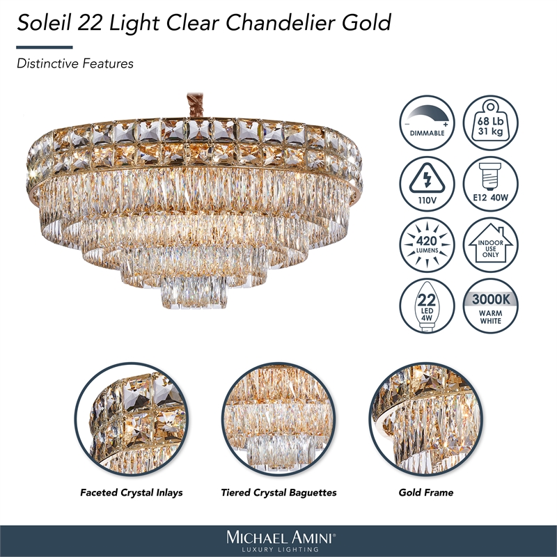 Soleil 22-Light Crystal Chandelier - Gold