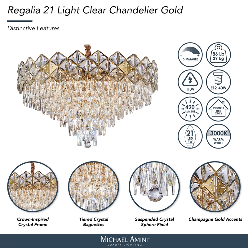 Regalia 21-Light Crystal Chandelier - Gold