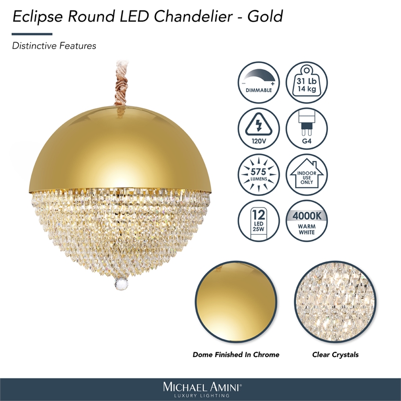 Eclipse LED Crystal and Metal Chandelier - Gold