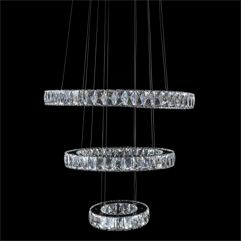 Asteroids 3-Ring Modern LED Crystal Chandelier - Chrome