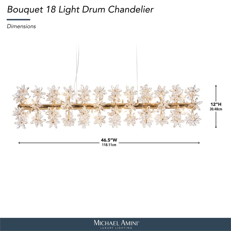 Bouquet 18-Light Rectangular Crystal Chandelier - Gold