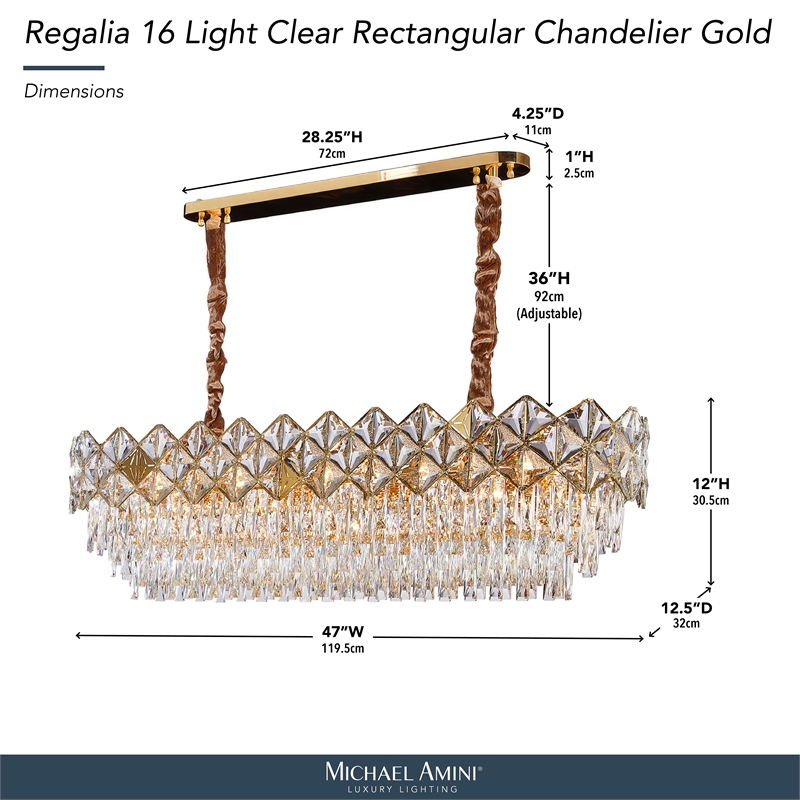 Regalia 16-Light Rectangular Crystal Chandelier - Gold