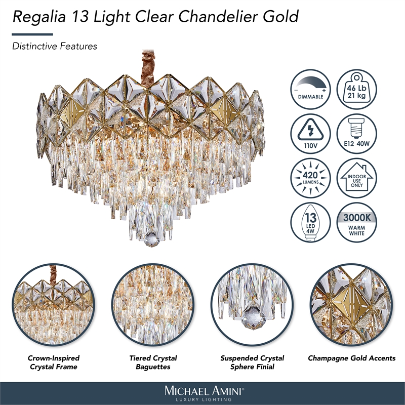 Regalia 13-Light Crystal Chandelier - Gold