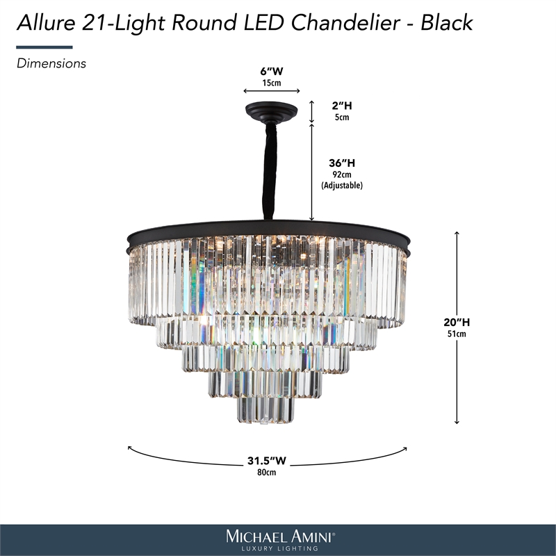 Allure 21-Light Round Crystal Chandelier - Matte Black