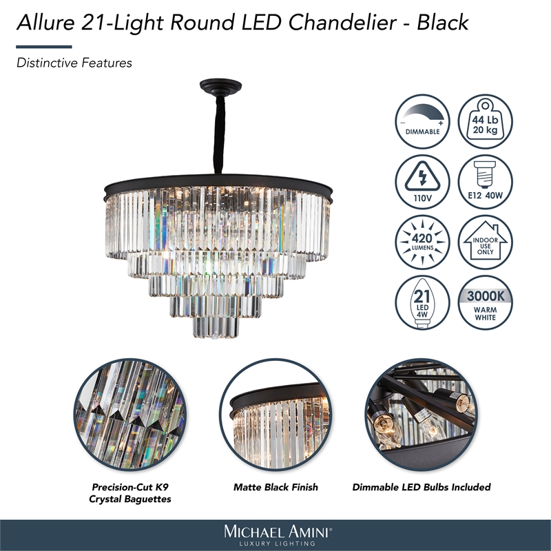 Allure 21-Light Round Crystal Chandelier - Matte Black
