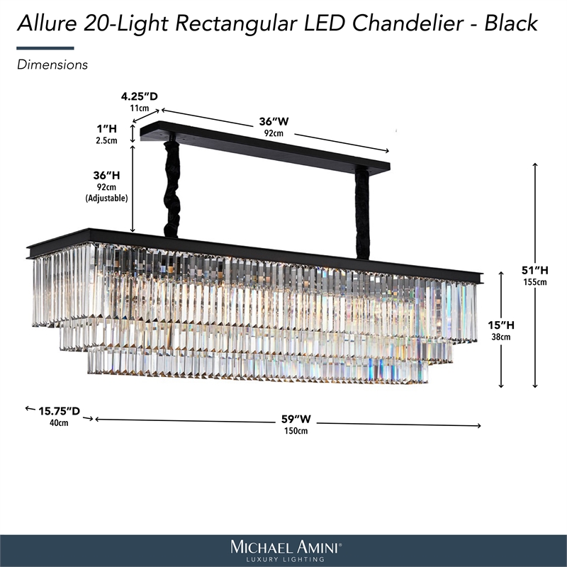 Allure 20-Light Rectangular Crystal Chandelier - Matte Black