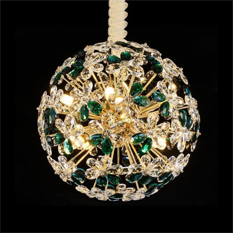 Emerald Bouquet 16-Light Round Crystal Chandelier - Gold