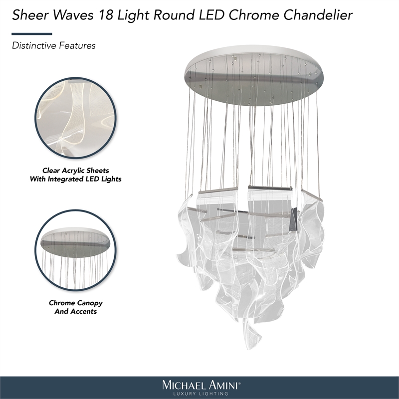 Sheer Waves 18-Light Modern LED Chandelier - Chrome