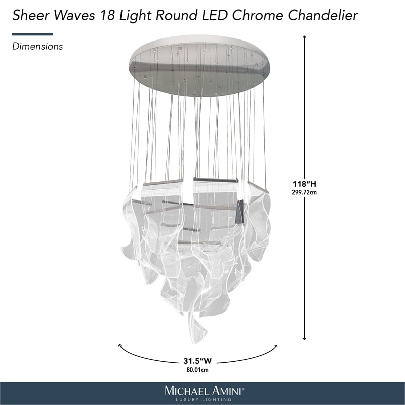 Sheer Waves 18-Light Modern LED Chandelier - Chrome