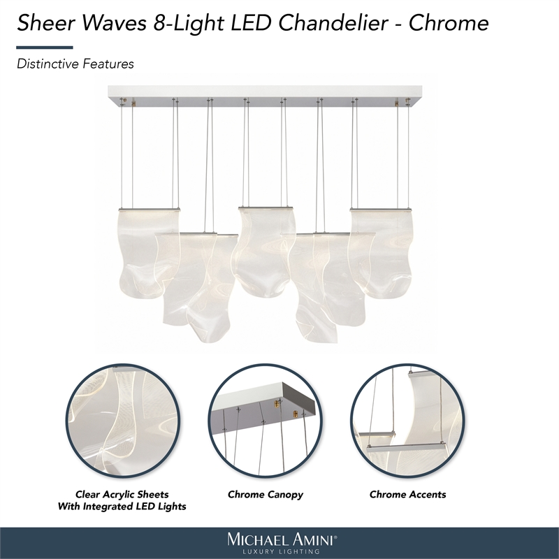 Sheer Waves 8-Light Modern LED Chandelier - Chrome