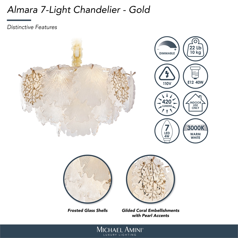 Almara 7-Light Frosted Glass Chandelier - Frost/Gold