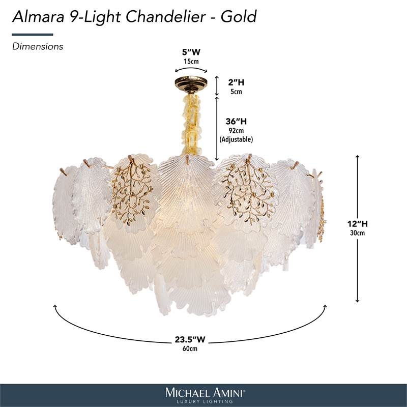 Almara 9-Light Frosted Glass Chandelier - Frost/Gold