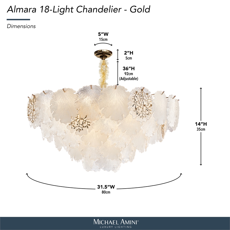 Almara 18-Light Frosted Glass Chandelier - Frost/Gold