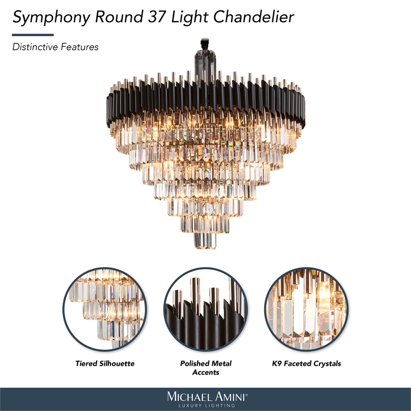 Symphony Round 37-Light Crystal Chandelier - Black