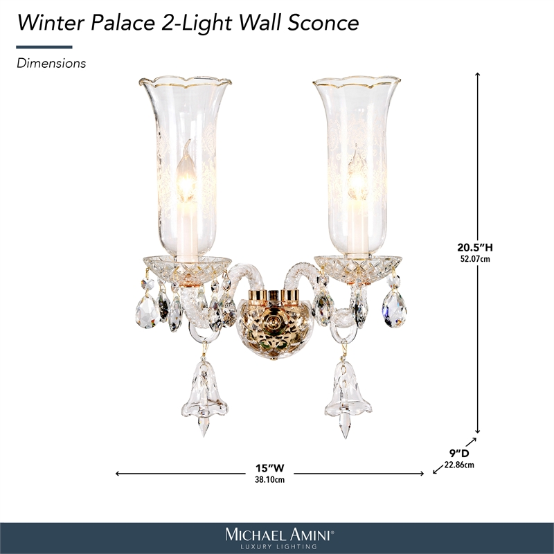 Winter Palace 2-Light Traditional Crystal Wall Sconce - Gold