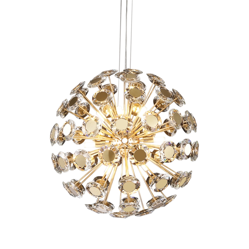 Pendant 12-Light Round Crystal Chandelier - Gold