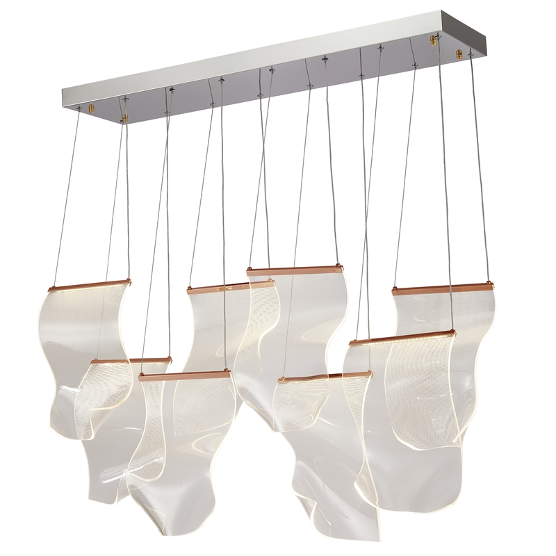 Sheer Waves 8-Light Modern LED Chandelier - Rose Gold