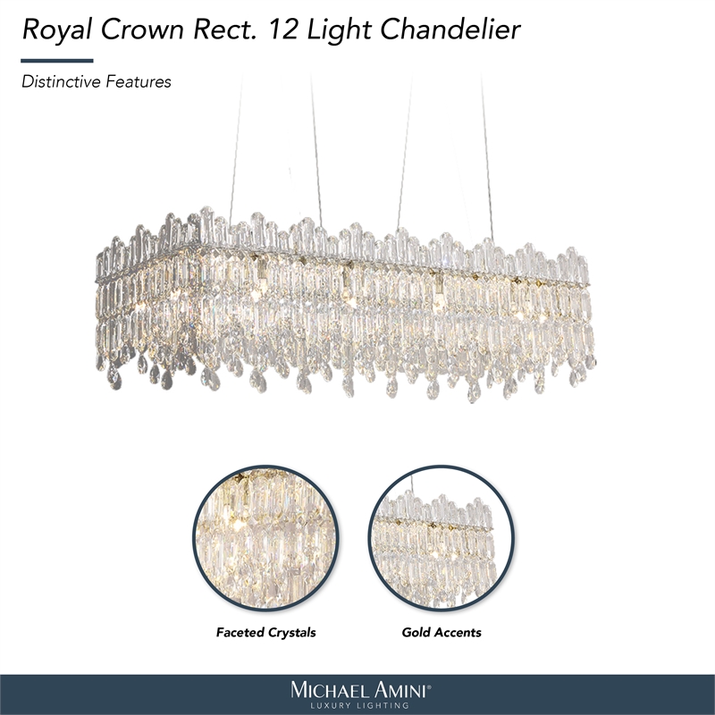 Royal Crown Rectangular 12-Light Crystal Chandelier