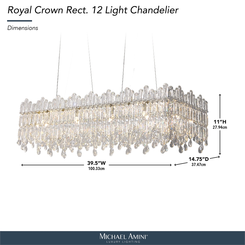 Royal Crown Rectangular 12-Light Crystal Chandelier