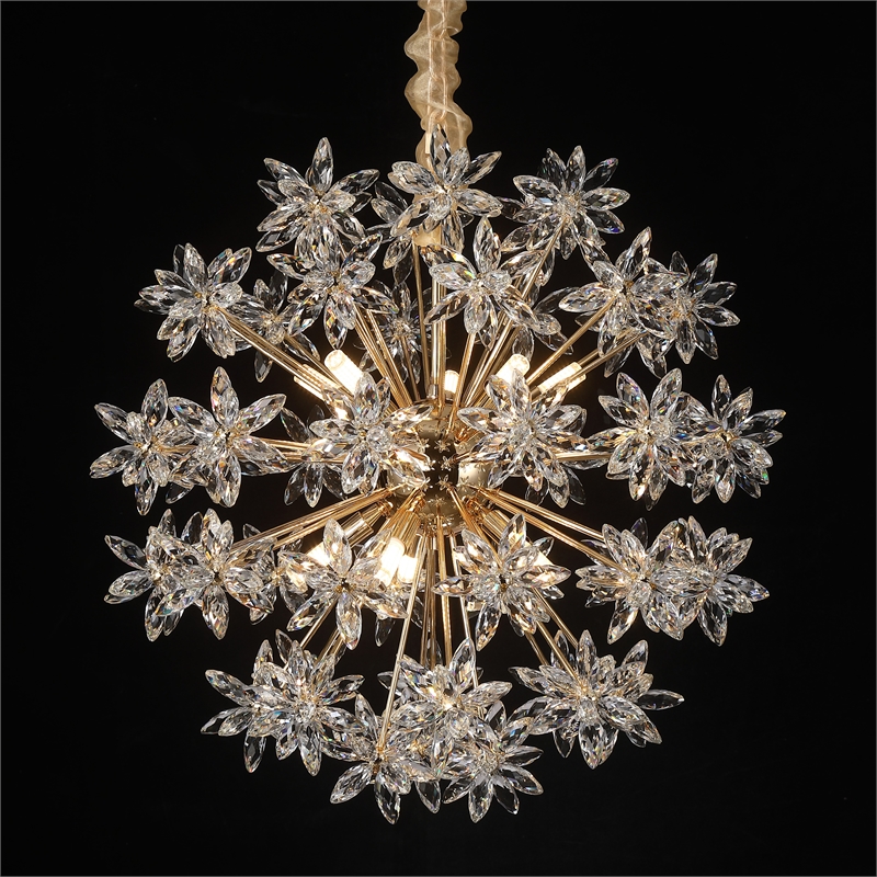 Bouquet 10-Light Round Crystal Chandelier - Gold