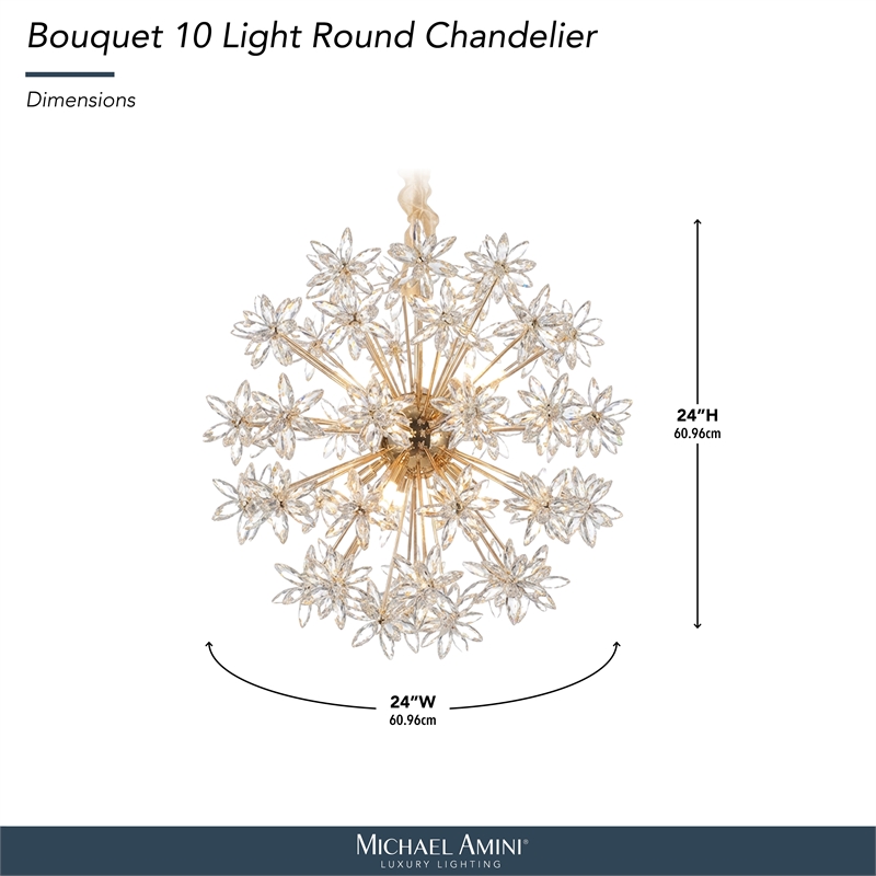 Bouquet 10-Light Round Crystal Chandelier - Gold