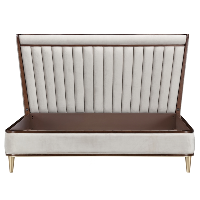 Houston Queen Channel Tufted Velvet Panel Bed - Porcini/Walnut
