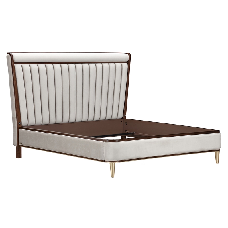 Houston Queen Channel Tufted Velvet Panel Bed - Porcini/Walnut