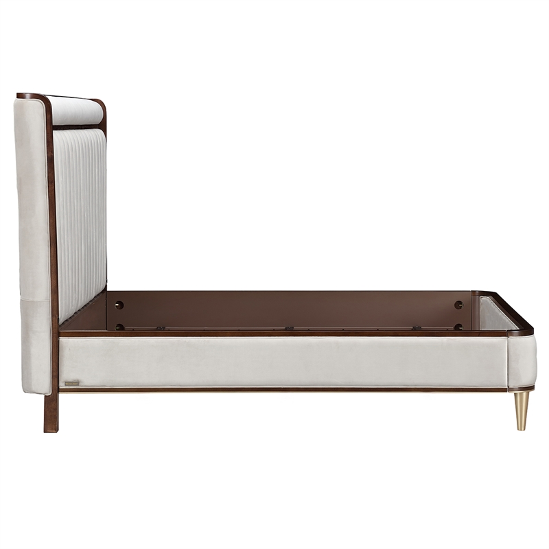 Houston Queen Channel Tufted Velvet Panel Bed - Porcini/Walnut