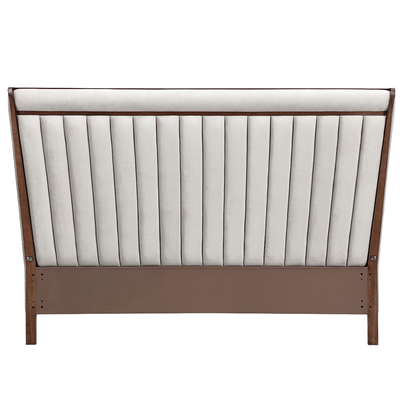 Houston Queen Channel Tufted Velvet Panel Bed - Porcini/Walnut