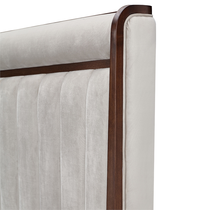 Houston Queen Channel Tufted Velvet Panel Bed - Porcini/Walnut