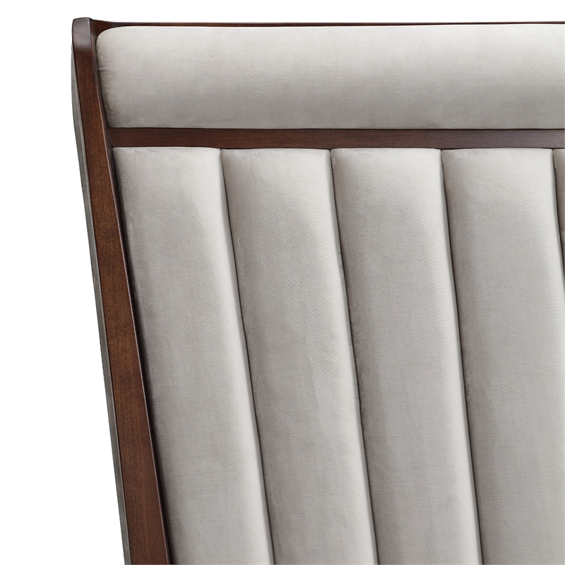 Houston Queen Channel Tufted Velvet Panel Bed - Porcini/Walnut
