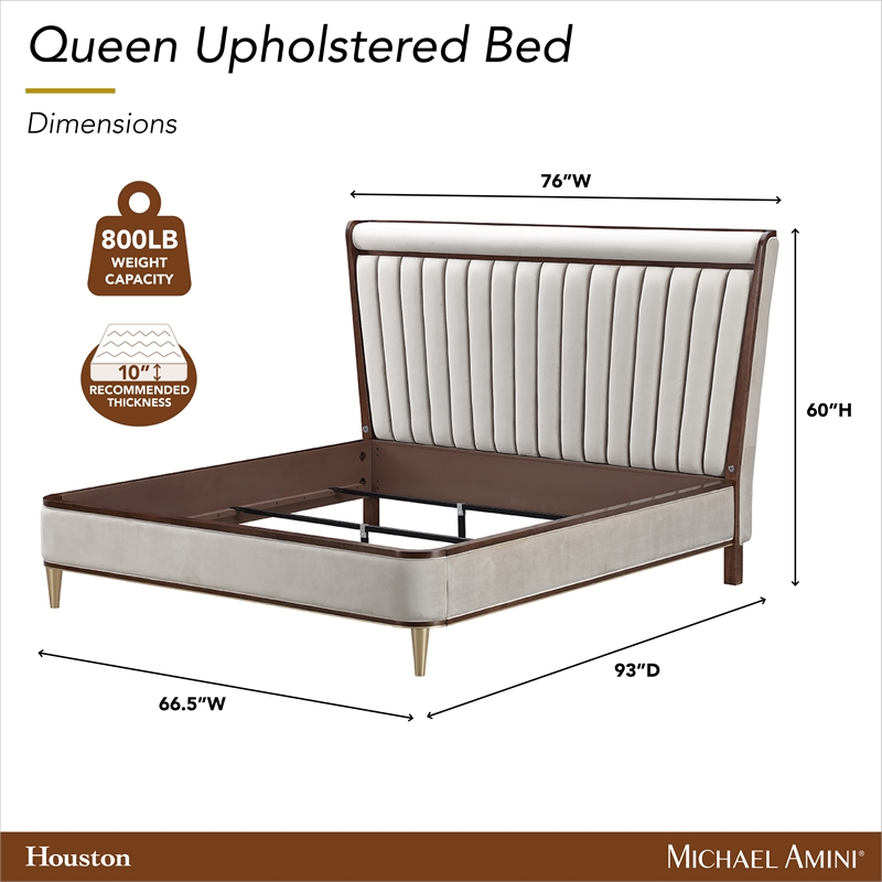 Houston Queen Channel Tufted Velvet Panel Bed - Porcini/Walnut