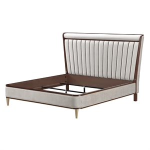 Houston Queen Channel Tufted Velvet Panel Bed - Porcini/Walnut
