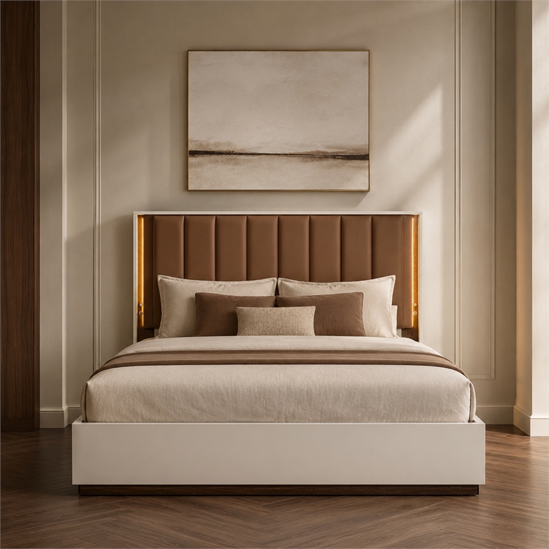 Pavira Queen Bed with LED Lights - Walnut
