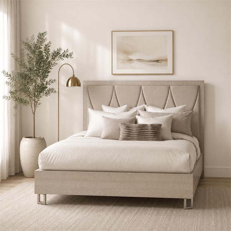 Marin Eastern King Faux-Suede Panel Bed - Greige